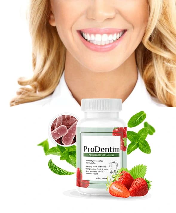 ProDentim oral probiotic supplement bottle for gum health and fresh breath